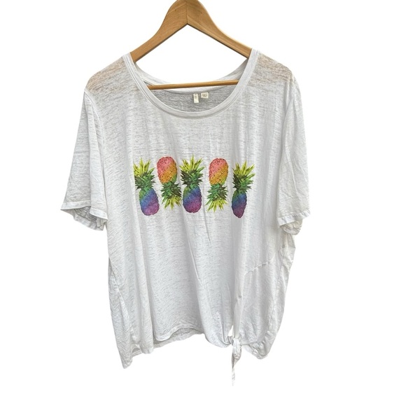 Cato Women’s 22/24W Pineapple Graphic Tie Front T Shirt Summer Casual Plus Top - Picture 2 of 11